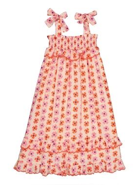 $142 Hello Simone 4T Nina Orange Smocked Floral Maxi Dress